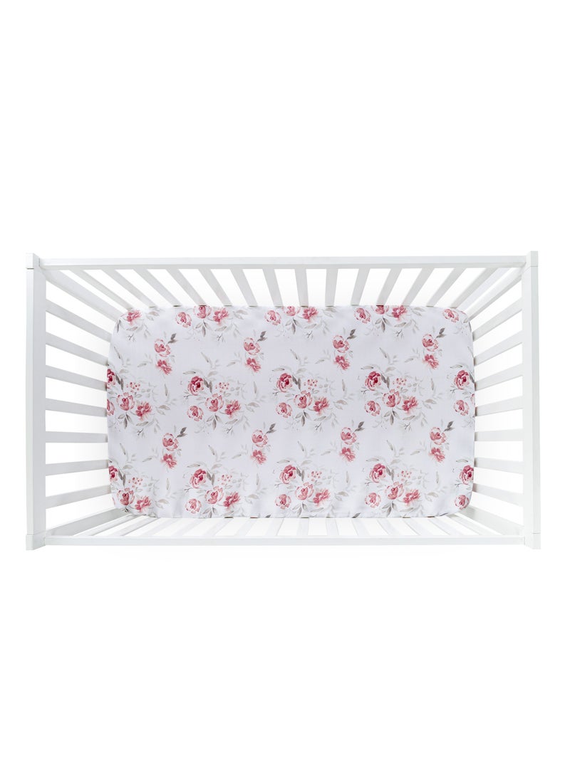 NINI Nini Baby Cot/Crib Fitted Sheet, Blush Rose, 100% Cotton Muslin, Soft & Breathable, Includes 1 Fitted Sheet, Size Up to 70x140 cm  - Image 1