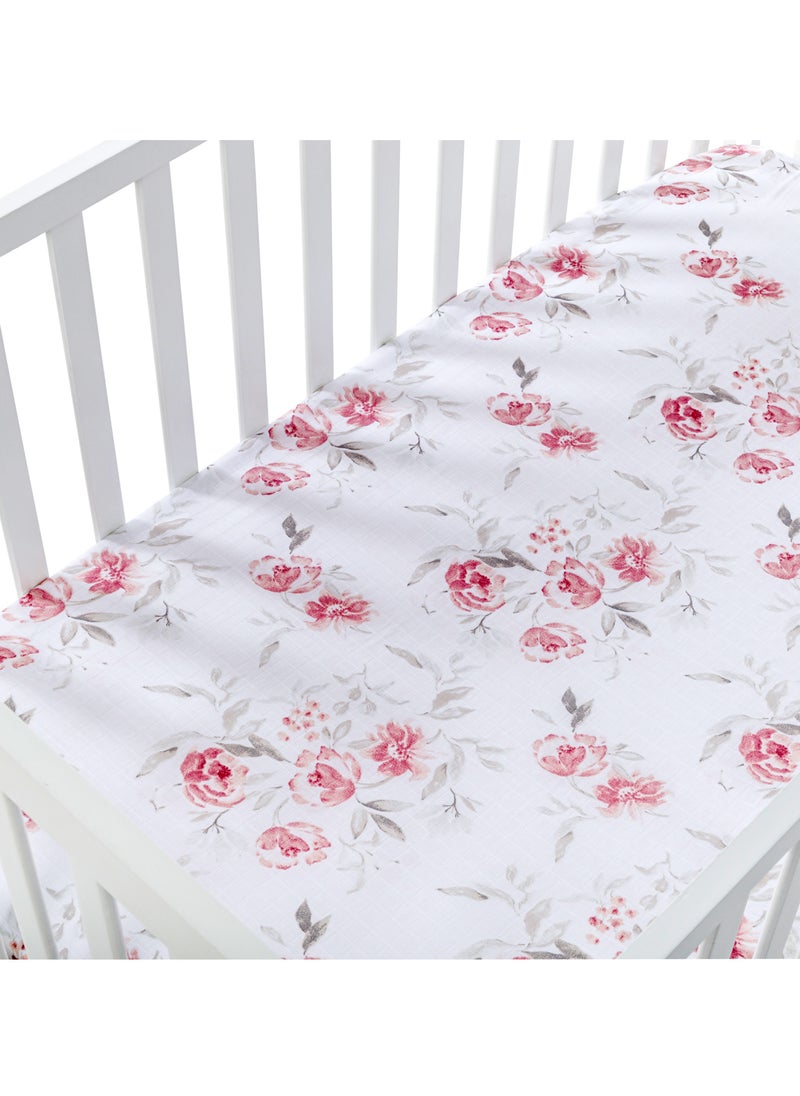 NINI Nini Baby Cot/Crib Fitted Sheet, Blush Rose, 100% Cotton Muslin, Soft & Breathable, Includes 1 Fitted Sheet, Size Up to 70x140 cm  - Image 3