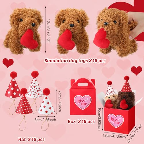 Vinsot 16 Pcs Stuffed Animals Adopt a Dog Set Includes 16 Kraft Paper Boxes 16 Cute Cone Hats Min Puppy Dog for Stuffed Animal Theme Birthday Party FavorsHeart - Image 5
