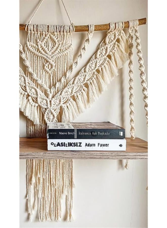 انتيكيانو رف معلق على الحائط بخيوط مكرمية.. ديكور حائط بوهيمي لغرفة النوم - فن جداري من حبل مكرمية منسوج كديكور لرف - Image 2