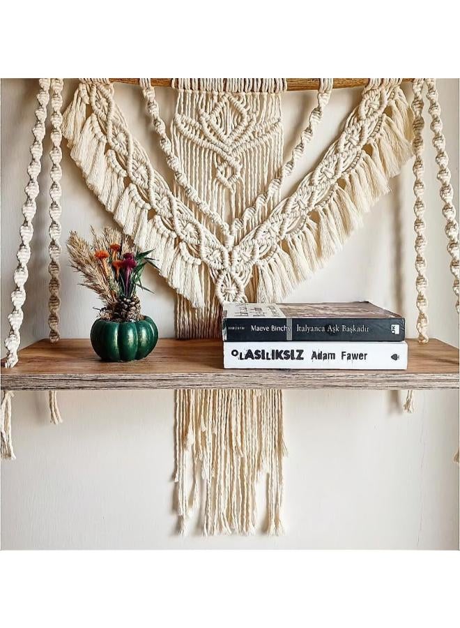 انتيكيانو رف معلق على الحائط بخيوط مكرمية.. ديكور حائط بوهيمي لغرفة النوم - فن جداري من حبل مكرمية منسوج كديكور لرف - Image 1