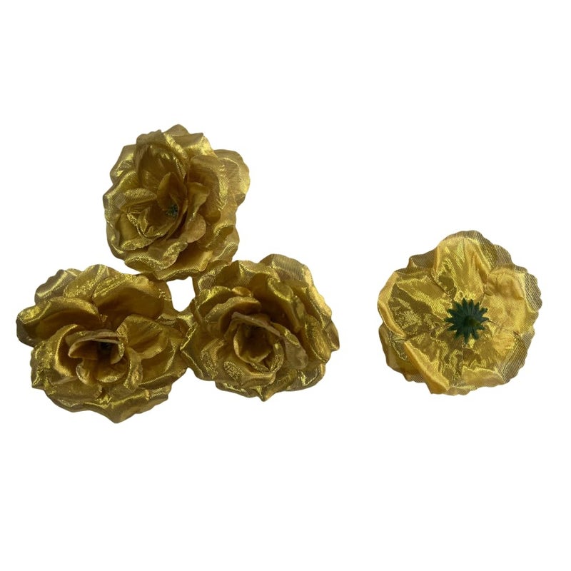 Corkwaw 25 Pcs 3 inch Artificial Rose Flower Heads Silk Rose Head Flowers Wedding Party Home Garden Decoration DIY Craft Gift Box Decoration (Gold) - Image 2
