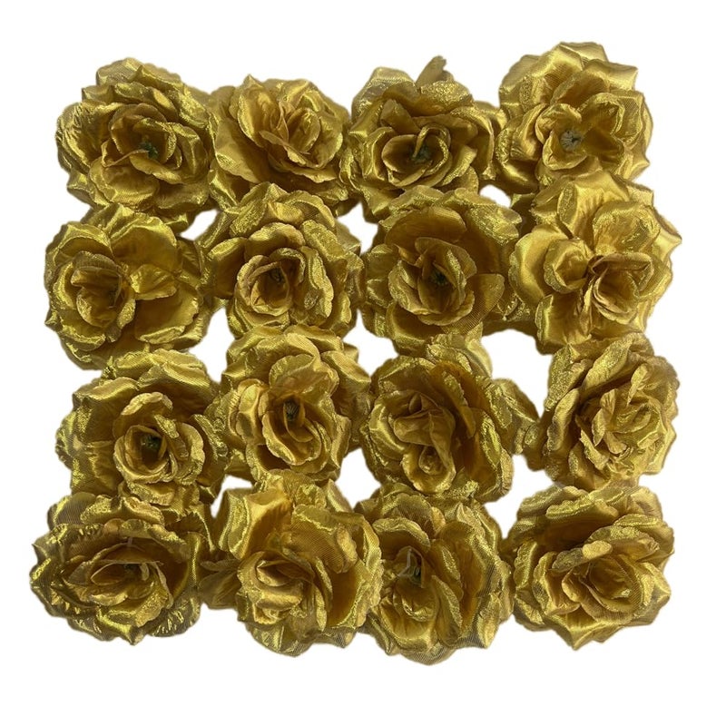 Corkwaw 25 Pcs 3 inch Artificial Rose Flower Heads Silk Rose Head Flowers Wedding Party Home Garden Decoration DIY Craft Gift Box Decoration (Gold) - Image 1