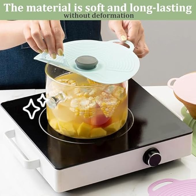 ريحني أغطية سيليكون للأوعية، 3 قطع من أغطية السيليكون للأواني والمقالي 1249179 أغطية أواني سيليكون، أغطية أوعية سيليكون بمقبض، أغطية مانعة للتسرب قابلة لإعادة الاستخدام - Image 3