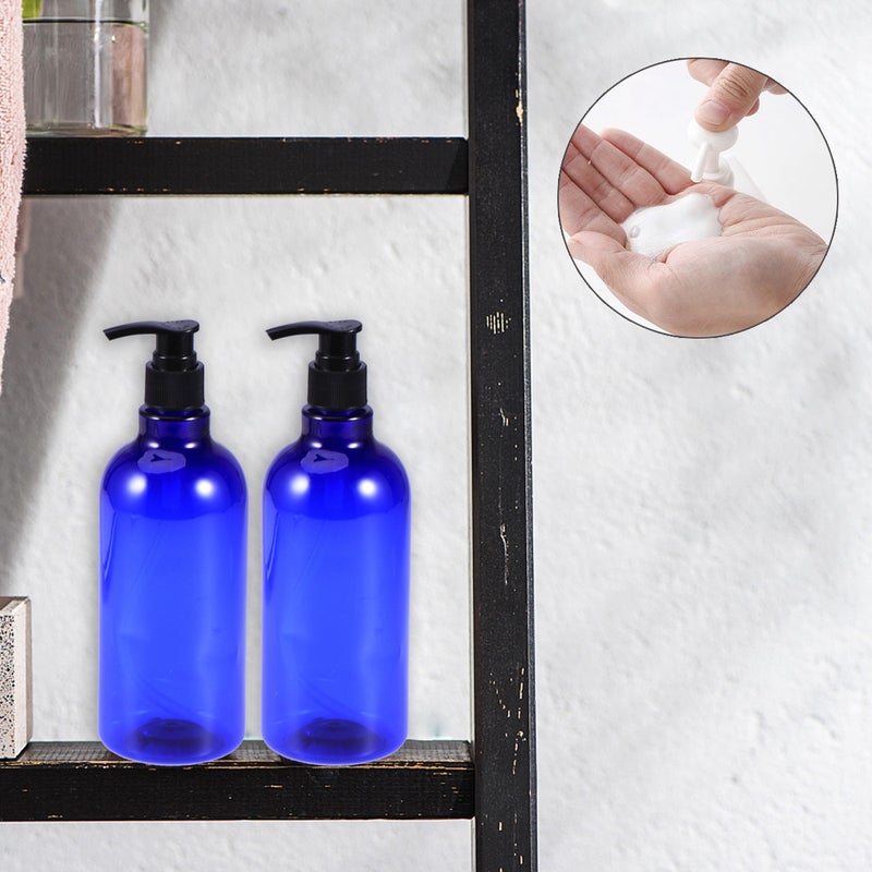 2pcs 500ml Screw Pump Bottles Essential Oil Liquid Makeup Atomizer Dispenser Refillable Bottles (Blue Bottle and Black Pump) - Image 4