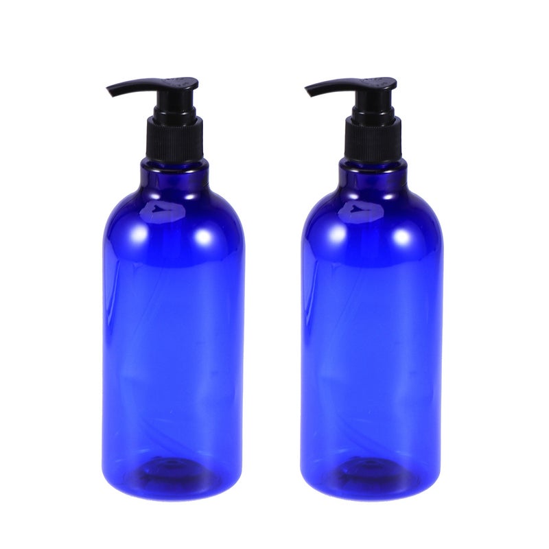 2pcs 500ml Screw Pump Bottles Essential Oil Liquid Makeup Atomizer Dispenser Refillable Bottles (Blue Bottle and Black Pump) - Image 1