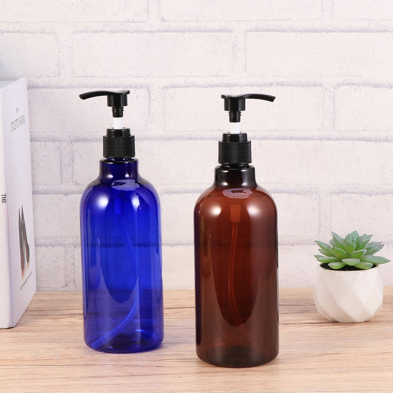2pcs 500ml Screw Pump Bottles Essential Oil Liquid Makeup Atomizer Dispenser Refillable Bottles (Blue Bottle and Black Pump) - Image 3
