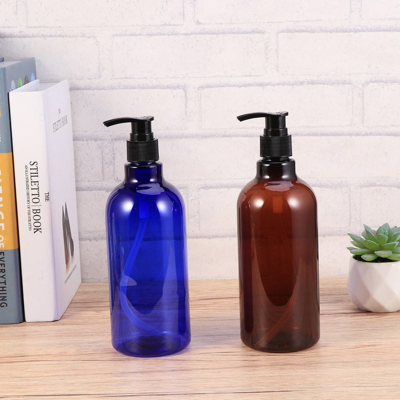 2pcs 500ml Screw Pump Bottles Essential Oil Liquid Makeup Atomizer Dispenser Refillable Bottles (Blue Bottle and Black Pump) - Image 5