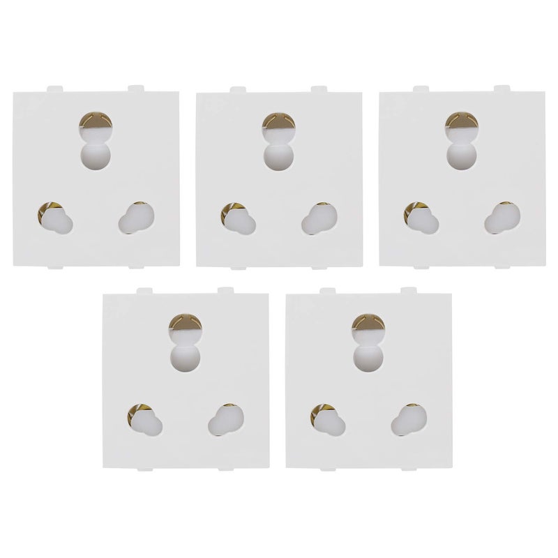 CONA 9416 Status Polycarbonate 3 Pin Universal 6/16A Socket with Shutter (White) - Pack of 5 - Image 1