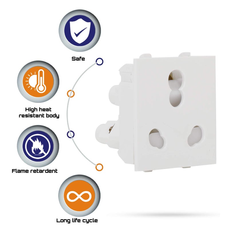 CONA 9416 Status Polycarbonate 3 Pin Universal 6/16A Socket with Shutter (White) - Pack of 5 - Image 2
