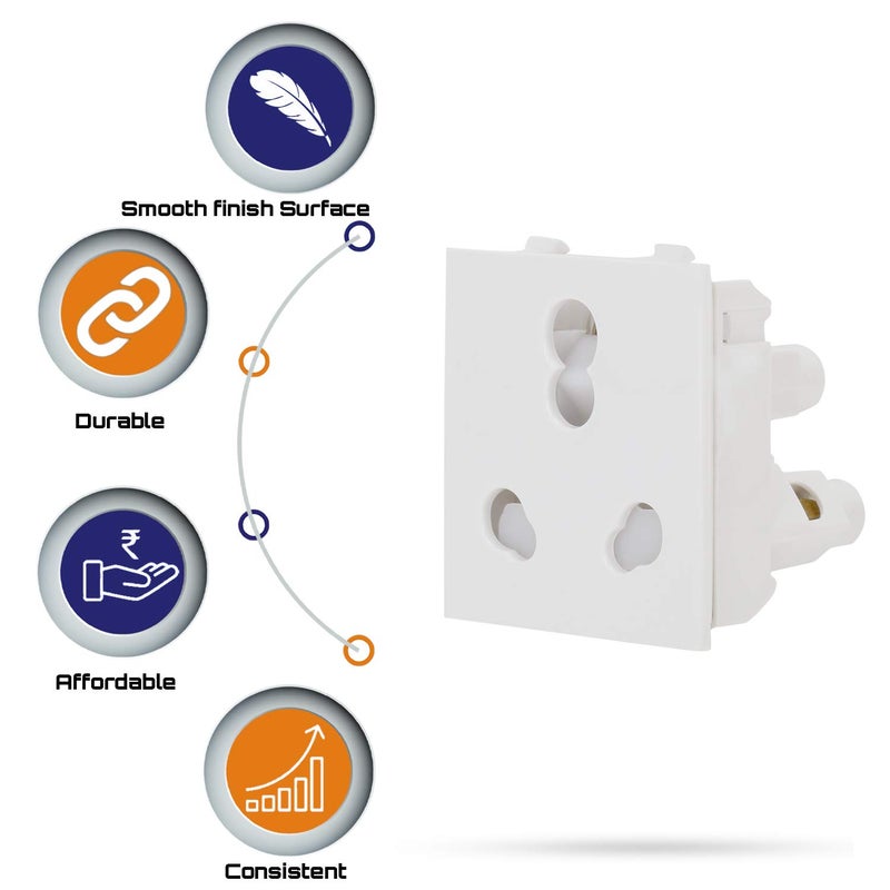 CONA 9416 Status Polycarbonate 3 Pin Universal 6/16A Socket with Shutter (White) - Pack of 5 - Image 3