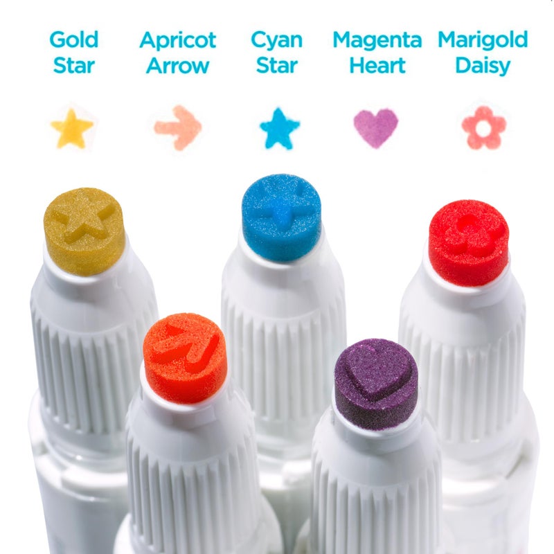 Zebra Pen Mildliner Dual-Tip Stamp Marker, Water-Based Pigment Ink, Bullet Tip on One Side & Assorted Shape Stamp Tips on the Other Side, Ideal for Journaling, Assorted Colors, 5-Pack (73305) - Image 2