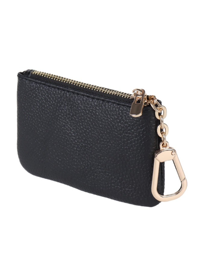 ZOVO Full Grain Leather Coin Purse with Key Chain - Change Keychain Card Holder Pouch Small Wallet and , Size, Art Deco, for Women Men, Black, Regular - Image 1