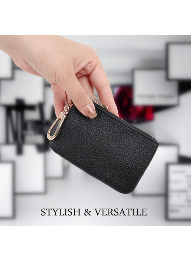 ZOVO Full Grain Leather Coin Purse with Key Chain - Change Keychain Card Holder Pouch Small Wallet and , Size, Art Deco, for Women Men, Black, Regular - Image 4