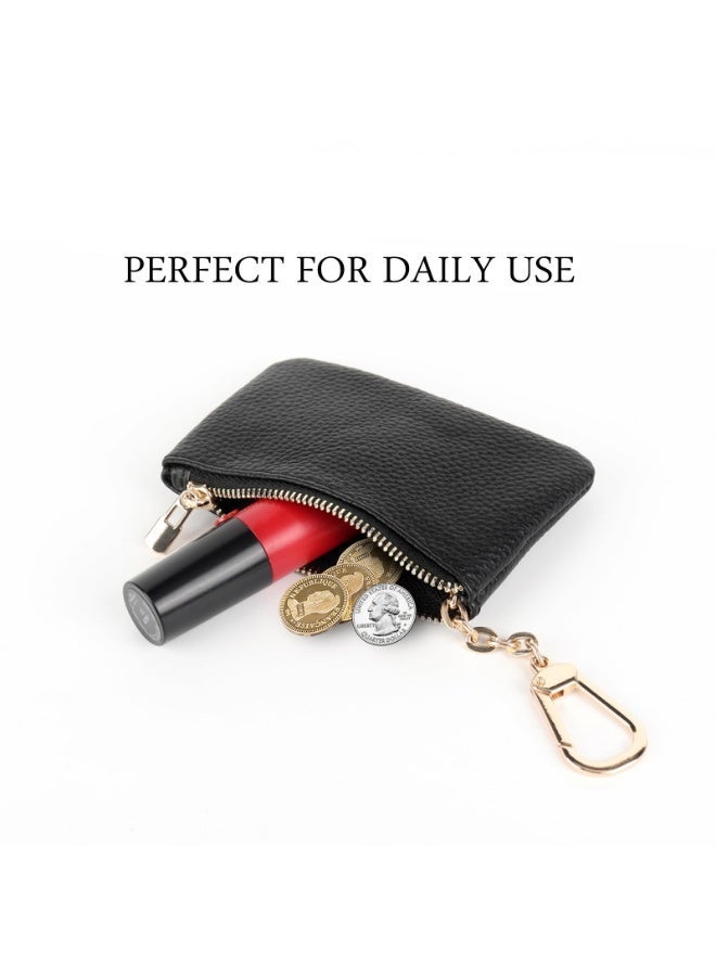 ZOVO Full Grain Leather Coin Purse with Key Chain - Change Keychain Card Holder Pouch Small Wallet and , Size, Art Deco, for Women Men, Black, Regular - Image 3