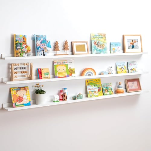 Streem Sheesham Wood Floating Shelves, Wall Shelves Set of 3, Picture Shelf Photo Ledge Shelves for Bathroom Kitchen and Bedroom,Livingroom & Office (White, 72 inch) - Image 1