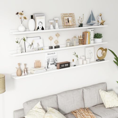Streem Sheesham Wood Floating Shelves, Wall Shelves Set of 3, Picture Shelf Photo Ledge Shelves for Bathroom Kitchen and Bedroom,Livingroom & Office (White, 72 inch) - Image 4
