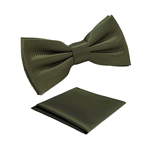 fortunatever Boys Solid Pre-tied Bow Ties,Olive Green Adjustable Tuxedo Bowtie For Boy With Multiple Colors+Pocket Square (11''-19'') - Image 1