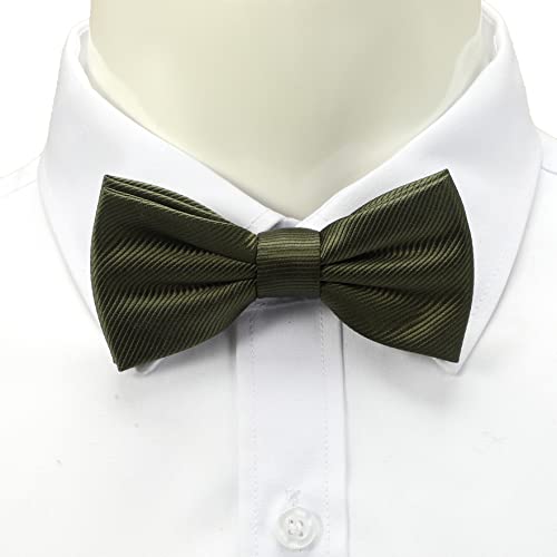 fortunatever Boys Solid Pre-tied Bow Ties,Olive Green Adjustable Tuxedo Bowtie For Boy With Multiple Colors+Pocket Square (11''-19'') - Image 2