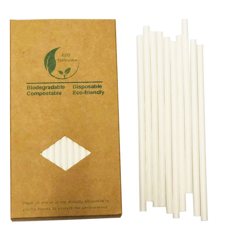 BOFA Eco Tableware 100 Pack White Paper Straws  7.75"" Disposable Pure White Paper Straws  Solid White Straws Perfect for A Dream Wedding Party Cocktail Suppliers - Image 1