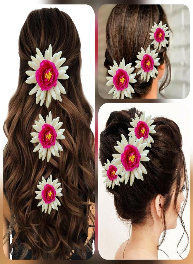 Ansh Artificial Plastic Rose Flower with Rounded Mogra Floral Design Hairpin/Hair Clip/Judabun | Hair Accessories for Women & Girls - Dark Pink, 2247, Combo of 3 - Image 4