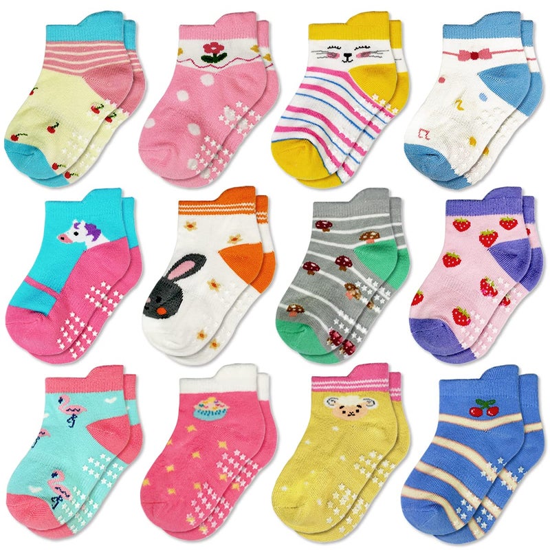 Tphon Non Slip Kids Toddler Socks with Grippers Baby 12 Pairs Anti Skid Socks for Boys Girls for 1-3 Year Children - Image 1