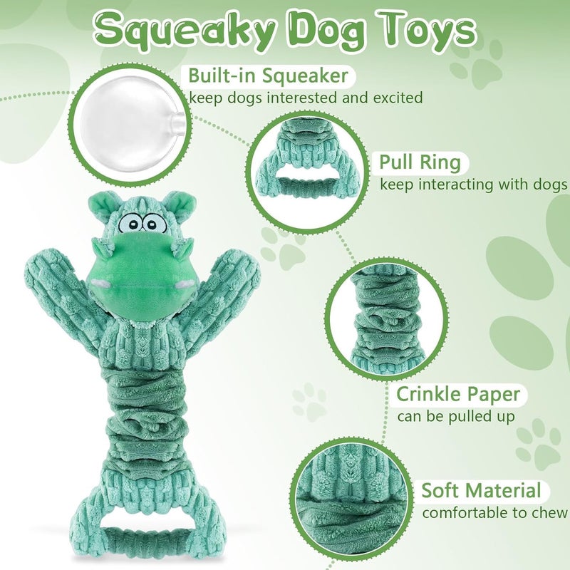 Large Squeaky Dog Toy - Mint Green River Horse with Crinkle Paper - Image 3