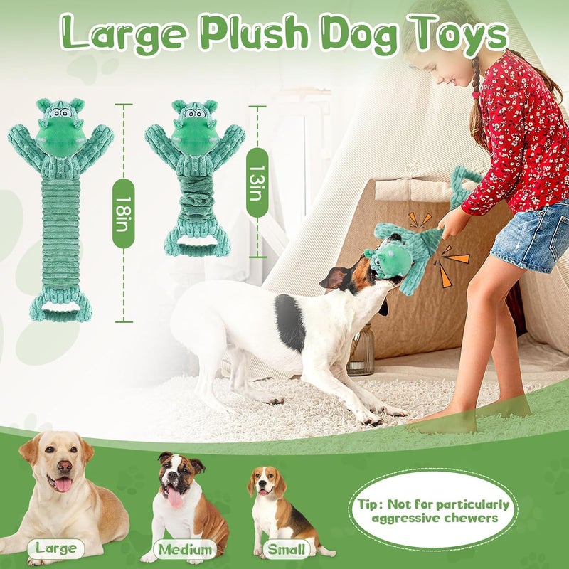 Large Squeaky Dog Toy - Mint Green River Horse with Crinkle Paper - Image 4