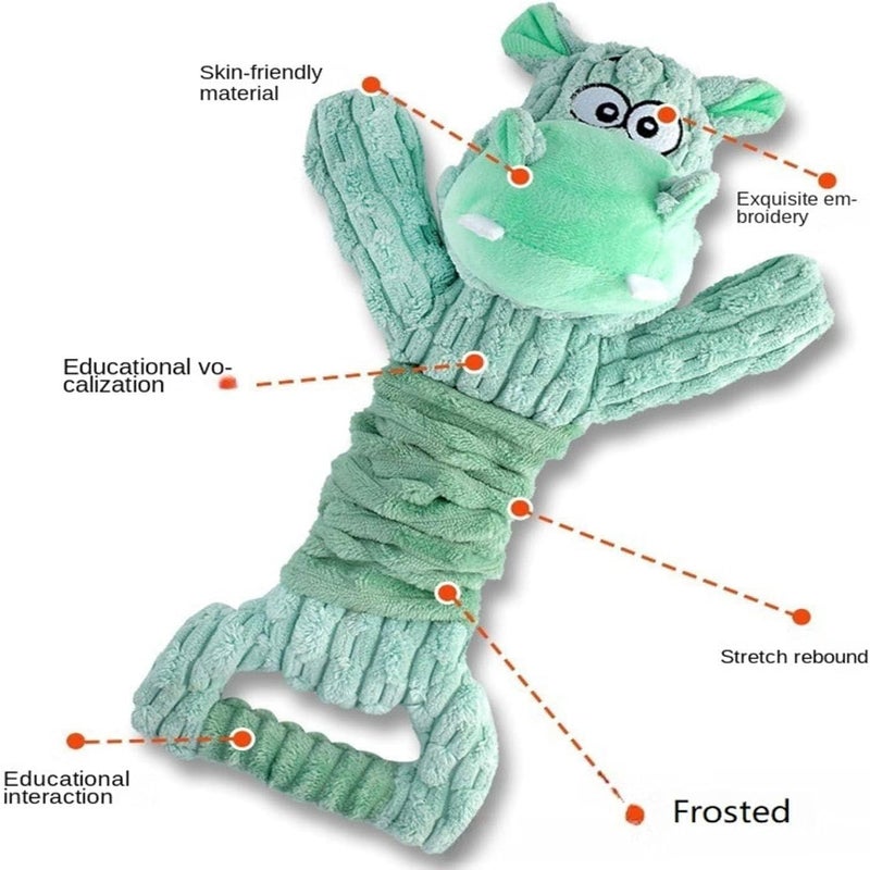 Large Squeaky Dog Toy - Mint Green River Horse with Crinkle Paper - Image 5