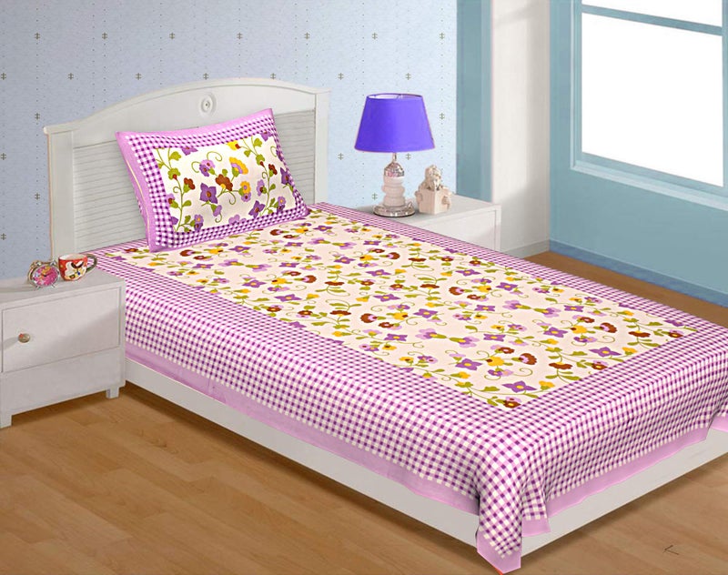 UNIBLISS Cotton Rajasthani Jaipuri Traditional Single Bed Sheet with One Pillow Cover - Purple - Image 4