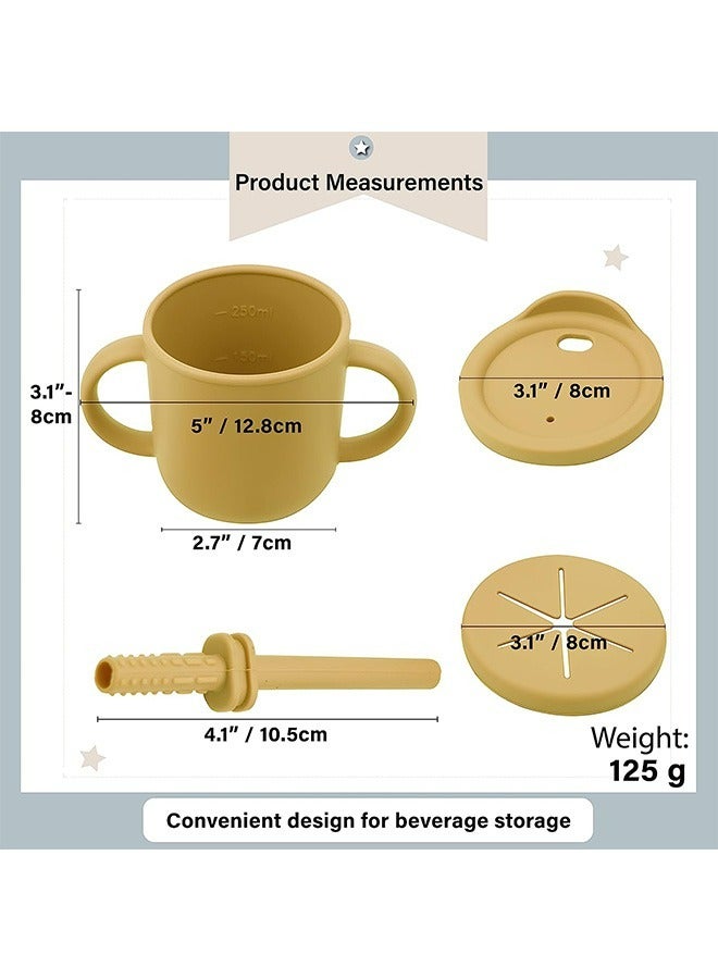 Baby Straw Cup Two-In-One Anti-Bruxism Anti-Fall Anti-Spill Double Ears Food Grade Children's Snack Silicone Cup Food Grade BPA Free Infant Training Cup (Yellow) - Image 2