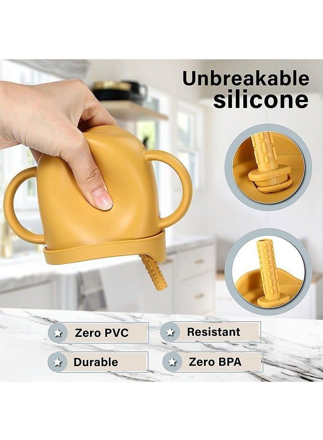 Baby Straw Cup Two-In-One Anti-Bruxism Anti-Fall Anti-Spill Double Ears Food Grade Children's Snack Silicone Cup Food Grade BPA Free Infant Training Cup (Yellow) - Image 3