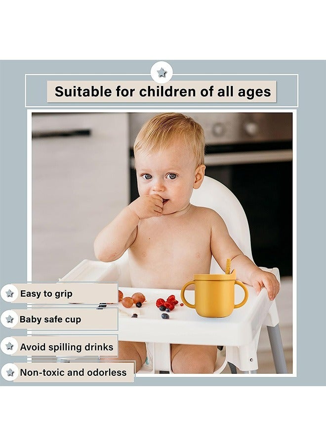 Baby Straw Cup Two-In-One Anti-Bruxism Anti-Fall Anti-Spill Double Ears Food Grade Children's Snack Silicone Cup Food Grade BPA Free Infant Training Cup (Yellow) - Image 5