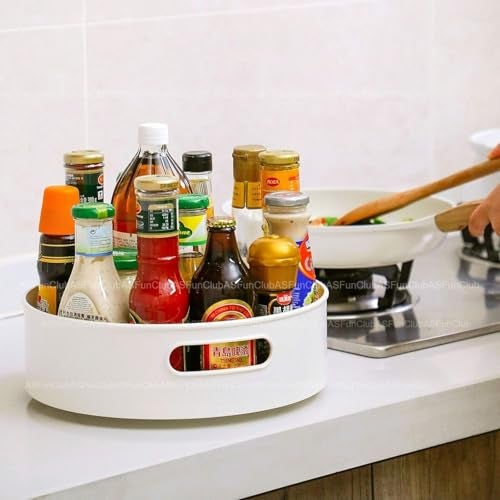 ASFunClub Plastic FunClub Rotating Kitchen Organizer - 360° Revolving Multi-Purpose Storage Tray for Cabinet, Spice Rack, Cosmetic Holder (B), Free Standing, Revolving - Image 3