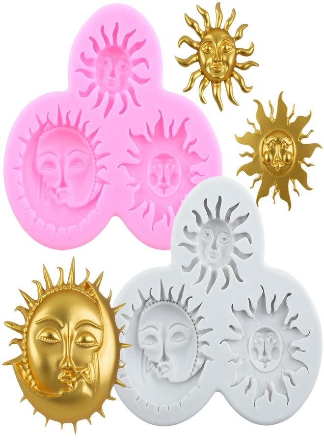 RFGHAC Sun Moon Face Silicone Molds Sun Face Fondant Mold for Cake Decorating Cupcake Topper Chocolate Candy Gum Paste Polymer Clay Set Of 2 - Image 1