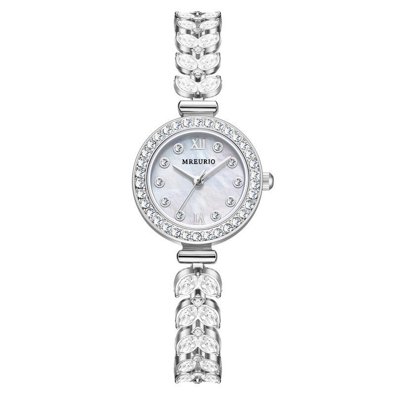 Hot Sale Mermaid Diamond Shell Ladies Quartz Watch White plate silver belt