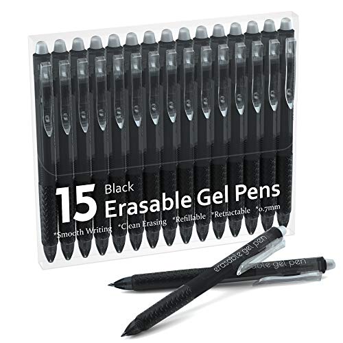 Lineon Erasable Gel Pens, 15 Pack Black Retractable Erasable Pens Clicker, Fine Point, Make Mistakes Disappear, Black Inks for Writing Planner and Crossword Puzzles… - Image 1