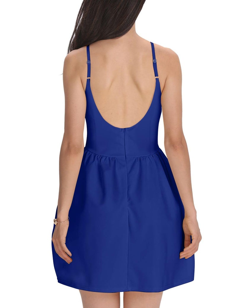 FANCYINN Women's Casual Short Dress Spaghetti Strap Backless Mini Skater Graduation Dress Royal Blue S - Image 4