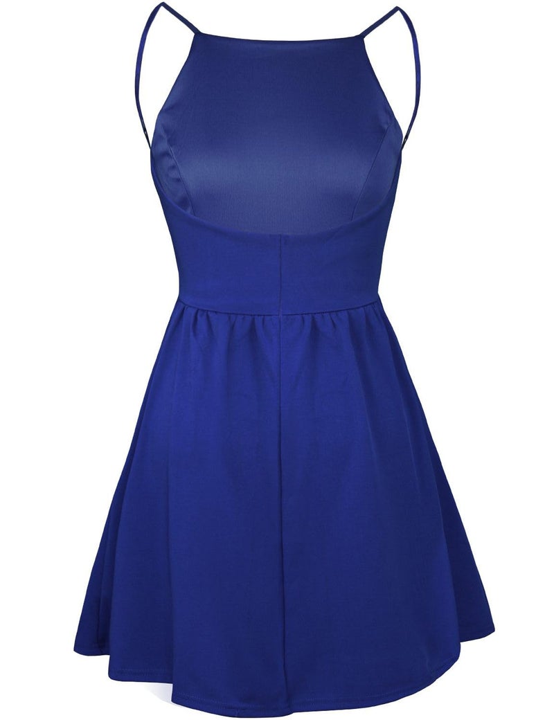 FANCYINN Women's Casual Short Dress Spaghetti Strap Backless Mini Skater Graduation Dress Royal Blue S - Image 5