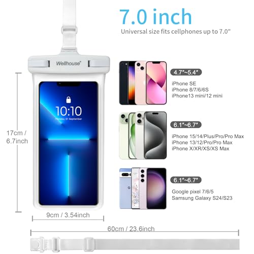 wellhouse Waterproof Phone Pouch, Waterproof Phone Case for iPhone 16 15 14 13 12 Pro Max XS Samsung, IPX8 3D Cellphone Dry Bag Beach Essentials (1 Pack - White7.0, 7 inch) - Image 5