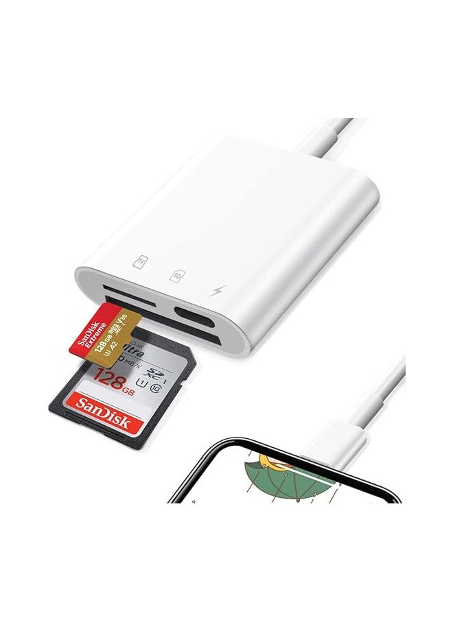 SD Card Reader for iPhone iPad,Trail Game Camera SD Card Reader Viewer,SLR Cameras SD Reader Accessories with Dual Slots,Photography Memory Card Adapter,Plug and Play