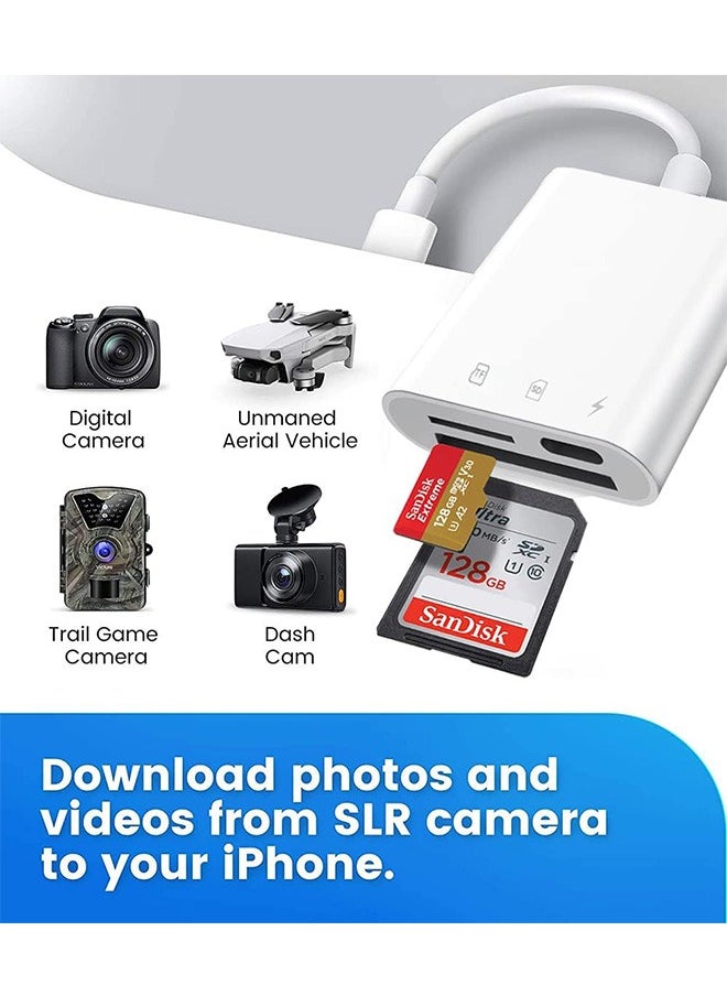 SD Card Reader for iPhone iPad,Trail Game Camera SD Card Reader Viewer,SLR Cameras SD Reader Accessories with Dual Slots,Photography Memory Card Adapter,Plug and Play