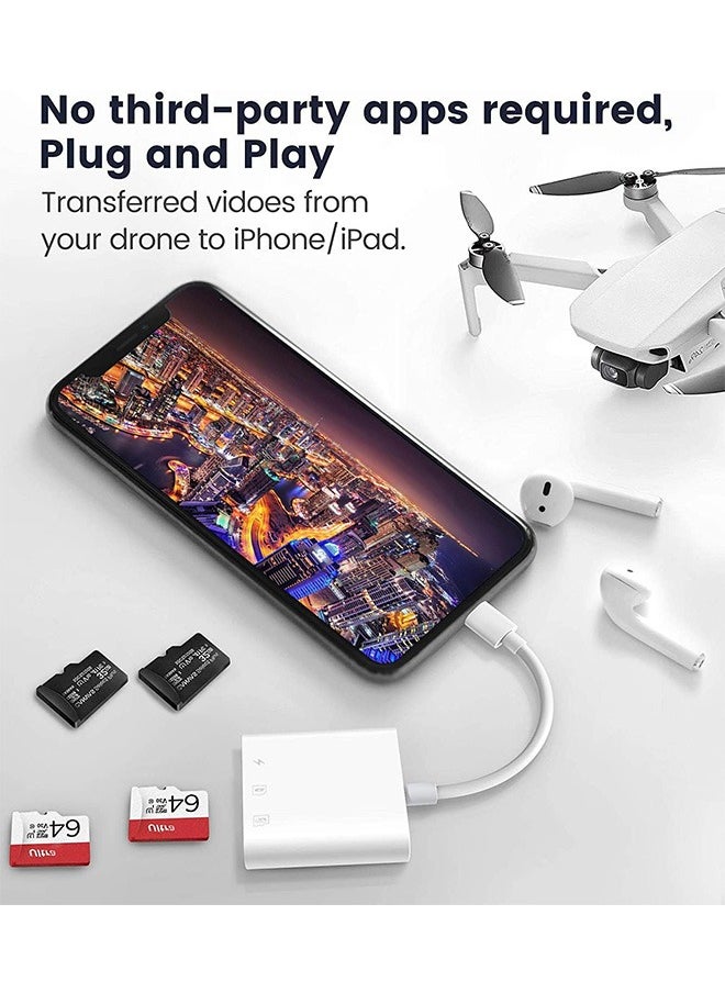 SD Card Reader for iPhone iPad,Trail Game Camera SD Card Reader Viewer,SLR Cameras SD Reader Accessories with Dual Slots,Photography Memory Card Adapter,Plug and Play