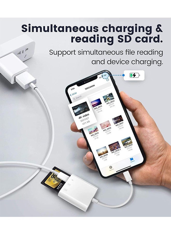 SD Card Reader for iPhone iPad,Trail Game Camera SD Card Reader Viewer,SLR Cameras SD Reader Accessories with Dual Slots,Photography Memory Card Adapter,Plug and Play