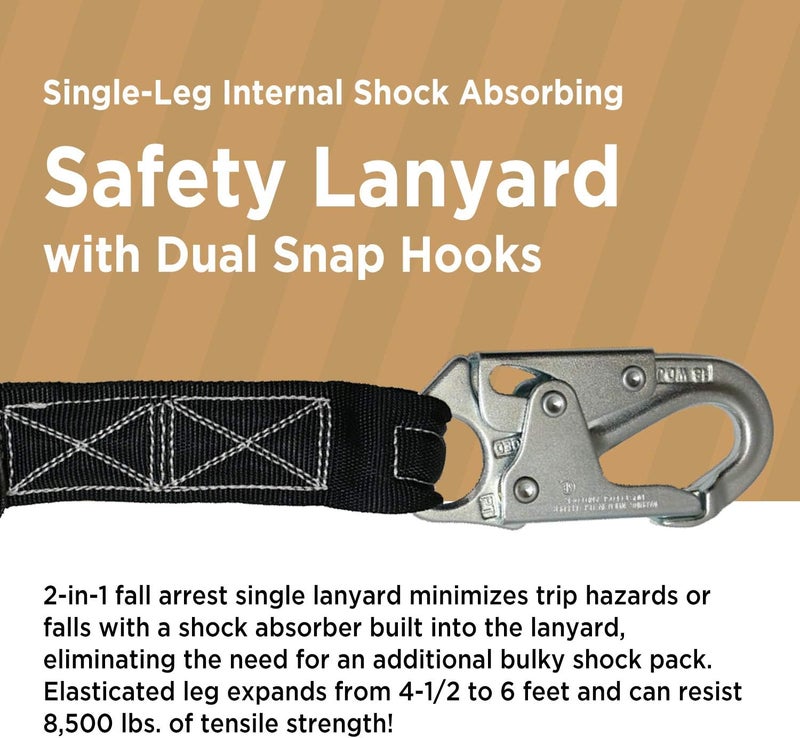afp Universal Full-Body Safety Harness w/Dorsal D-Ring Tongue Buckle Legs High-Viz Green, Shock Absorbing Lanyard (OSHA/ANSI) - Image 3