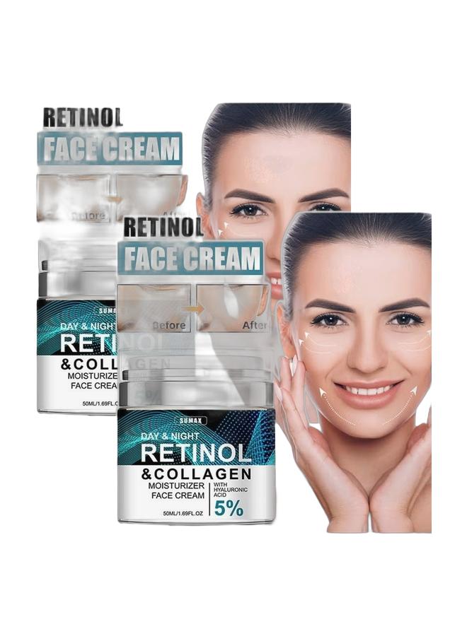 SUMAX Retinol & Collagen Pack Of 2 Moisturizer Face Cream, Pressed Retinol Cream, Lightens Fine Lines, Anti-wrinkle and Firms 50ml Bundle - Image 1