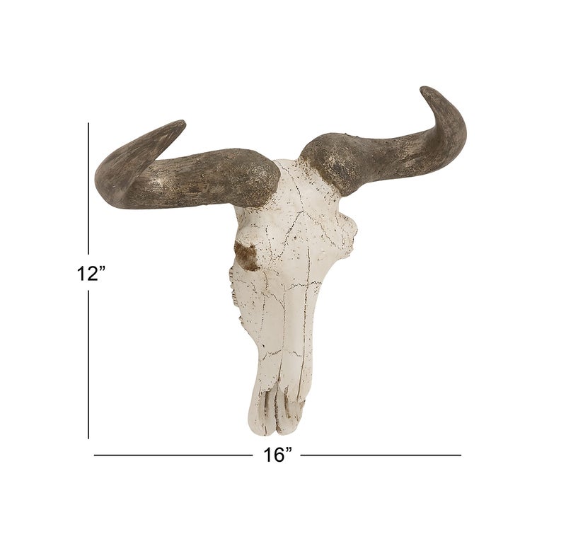 Deco 79 Polystone Cow Home Wall Decor Skull Wall Sculpture, Wall Art 16" x 5" x 12", White - Image 3