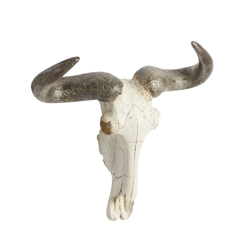 Deco 79 Polystone Cow Home Wall Decor Skull Wall Sculpture, Wall Art 16" x 5" x 12", White - Image 1