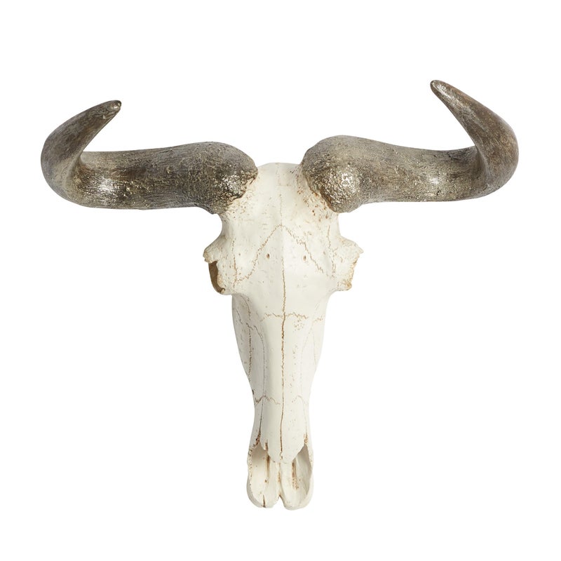 Deco 79 Polystone Cow Home Wall Decor Skull Wall Sculpture, Wall Art 16" x 5" x 12", White - Image 4