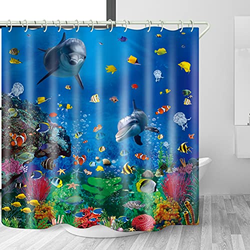 LYFANS Bathroom Underwater World 3D Shower Curtains Deluxe Standard Bathtub Shower Curtain Waterproof Washable Fabric Shower Curtains with 12 White Hooks 72x72 Inches - Image 3